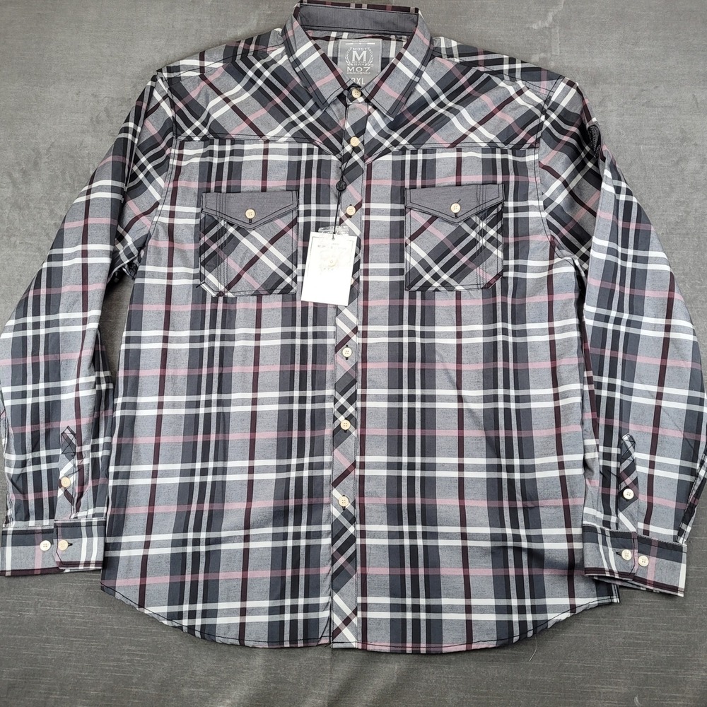 MO7 Official Seven Mens 3XL Plaid Button Down‎ Shirt Burgundy Western Urban New